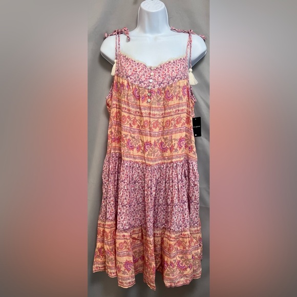 Lucky Brand Women's Mixed Print Tie Sleeve Tiered Dress Large NWT - Picture 4 of 14